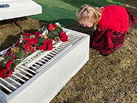 girl in red and doves